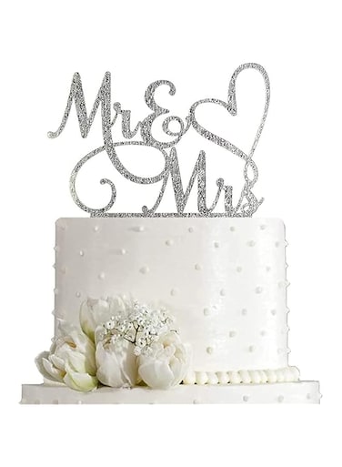 bpa Mr and Mrs Cake Topper, Bride and Groom Sign Wedding/Engagement Cake Toppers Decoration, Silver Glitter Acrylic