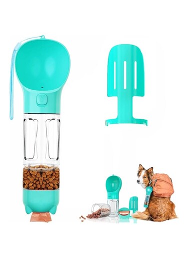 Dog Water Bottle Portable 4 in 1 Pet Travel Bowl 10oz Water Dispenser Dog Walking Accessories for Dogs Cats Camping Hiking Food Bowls with Garbage Bag