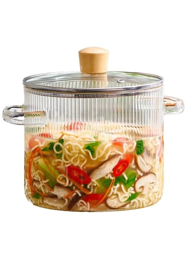 Glass Cooking Pot with Lid - 1.6LHeat Resistant Borosilicate Glass Cookware Stovetop Pot Set - Braiser Pan, Simmer Pot with Cover Safe for Soup, Milk, Kid Food