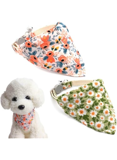 Aoflyda 2 Pcs Dog Bandana Collars, Adjustable Pet Collars with Bells, Detachable Cat Dog Kerchief Dog Triangle Bibs Scarf Puppy Kitten Triangle Towels Costume Accessories for Small Medium Dogs