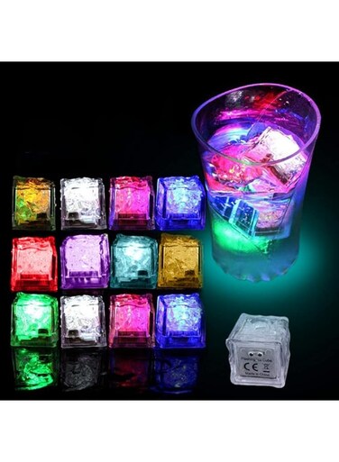 seeway Light Up Ice Cubes, 12 Pack Multi Color Led Ice Cubes for Drinks with Changing Lights, Reusable Glowing Flashing Ice Cube for Club Bar Party Wedding Decor