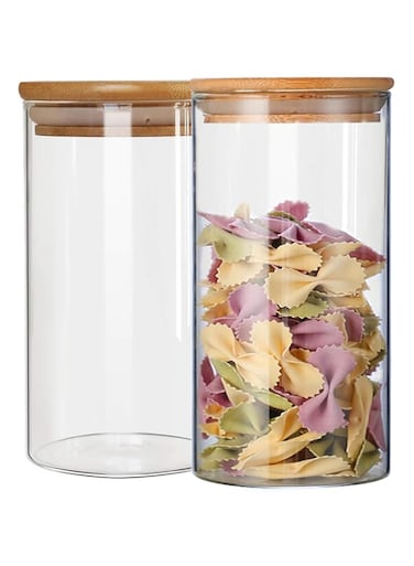 AKDC Set of 2 Glass Food Storage Containers,Food Storage Glass Jar with Bamboo Airtight Lids, Small Clear Food Storage Containers for Pantry for Tea, Spice, Sugar, Nuts&hellip; (2PC, 950ml)