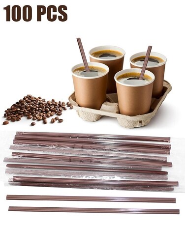 100 Pcs Coffee Stir Sticks Individual Wrapped, Disposable Coffee Straw Three-hole Design Stirring Rod Tea Beverage Stirrers Individually Hot Drinks For Party BBQ Camping Resturant (180MM)