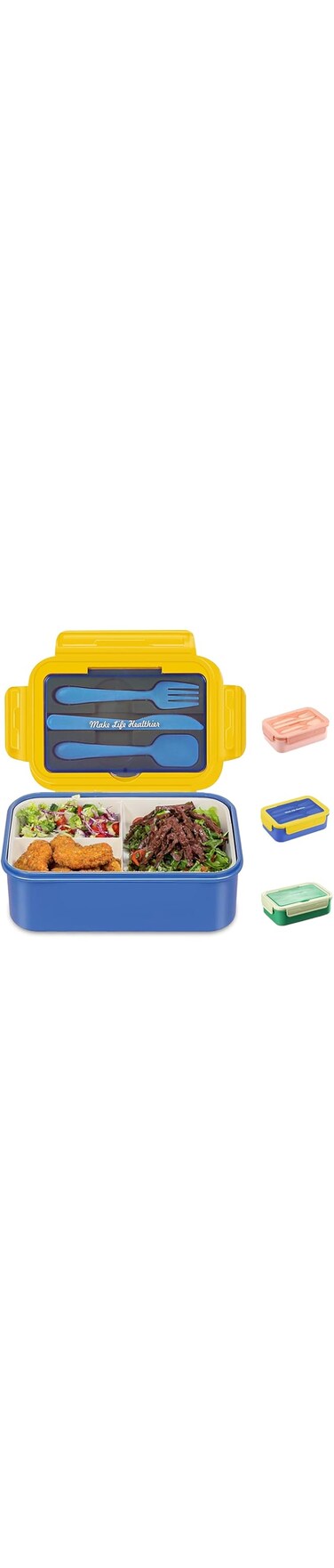 YumLock Bento Box - 3 Compartments, 1400ml Leakproof Lunch Container for Kids &amp; Adults, BPA-Free, Microwave Safe, Includes Cutlery, Blue