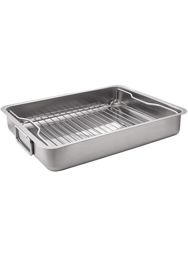 IKEA KONCIS, roasting tin with grill rack, stainless steel, 40 x 32 cm