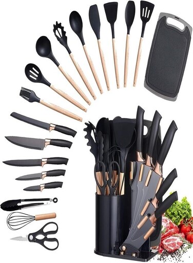 Silicone Utensil Set 19 PCS &acirc;&euro;&ldquo; Non-Stick Heat Resistant Kitchen Tools with Wooden Handles   Premium Silicone Cooking Set for All Cooktops