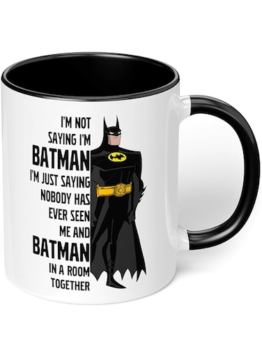 InstaMugs 1 Mug - "I am Batman!" Funny Quote - Perfect for your cuppa Coffee, Tea, Karak, Milk, Cocoa or whatever Hot or Cold Beverage you Drink! - 11 Oz - Black Handle &amp; Inside Colour