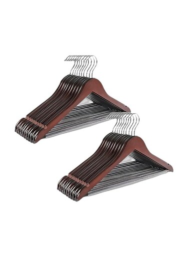 East Pack of 2 - 10 Piece Wooden Suit Hangers with Non-Slip Pants and Smooth Finish Solid Wood Coat Hanger, 360 Degree Swivel Hook &amp; Precisely Cut Notches for Camisole, Jacket, Pant, Dress Clothes, Vintage 44x22.5cm