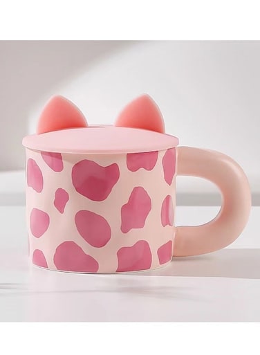 Cat Coffee Mugs with Lids British Style Tea Cup, porcelain Modern Water Cup For Office And Home, Coffee Mug, Tea Cup Set with Handle, Novelty Animal Coffee Ceramic Tea Cup Set, Gifts for Women