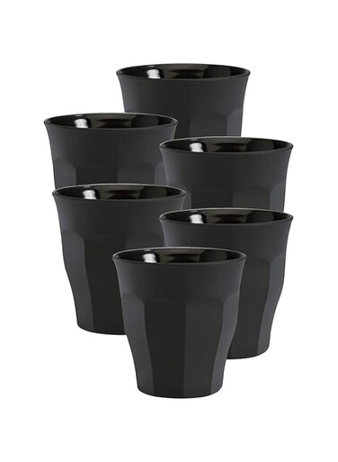 Duralex Picardie Deco 6 PC Set France Tumblers Glass Soft Touch 1023SR (Black, 90 ML)