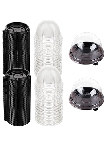 JANNAH 100 PCS Mini Cup Cake Box Clear Plastic Round Cupcake Mooncake Dessert Container Box Cookies Muffins Dome Box for Weddings Birthdays and Gift Box