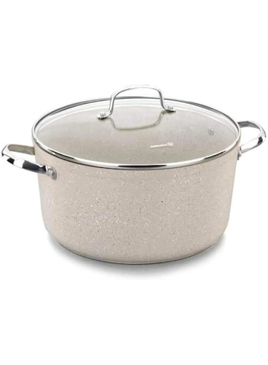 Korkmaz Granita Forged Aluminium Casserole Pot   Granite Coating Induction Base Cookware   Aluminum Soup Pot With Glass Lid 24x12.5cm / 5.0l.