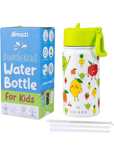 SOLARA Water Bottle for Kids 450ml, Kids Water Bottle, Sipper Bottle for Kids, Thermosteel Kids Bottle, Stainless Steel Water Bottle for Kids, Straw Bottle for Kids, Fruit