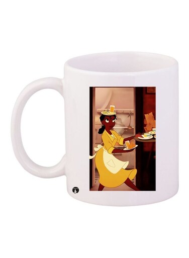 Cartoon Girl Printed Coffee Mug White//Brown/Yellow