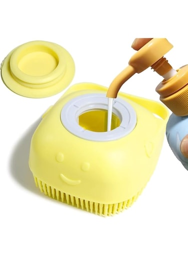 Dog Bath Brush, Pet Massage Brush Shampoo Dispenser, Soft Silicone Brush Rubber Bristle for Dogs and Cats Shower Grooming ( Color : Yellow )