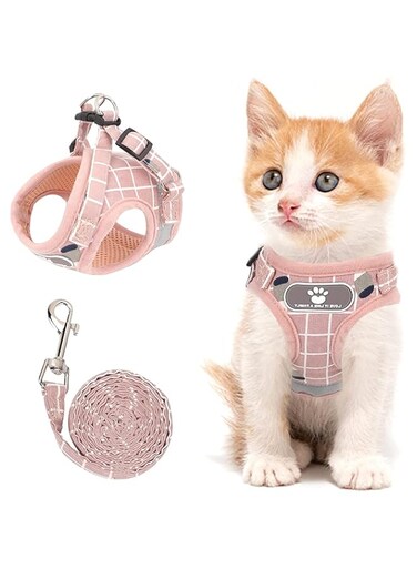 HALAMODO Mesh Step in Adjustable Reflective Strap Vest Harness for Dog Cat Walking (M, Pink)