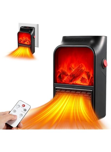 Angju Mini Wall Space Heater, 500W Electric Fireplace Heater with Adjustable Thermostat, Overheat Protection, Timer and Precise LED Display, Quick and Safe Plug in Heater for Office Dorm Room
