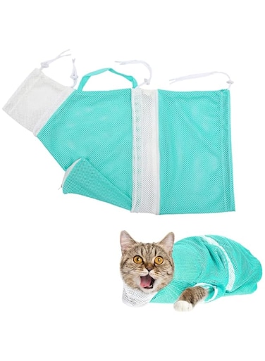ORiTi Adjustable Cat Shower Net Bag Multifunctional Cat Bathing Grooming Bag with Drawstrings Cat Restraint Bag with Handle for Bathing Nail Trimming Ear Clean Anti-Bite Anti-Scratch Polyester