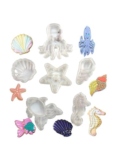 OHM Under The Sea Cookie Cutters, Ocean Themed Shapes, Starfish, Seashell, Seahorse, Octopus, Clam Shell,Fish Cookie Fondant Cutter Biscuit Muffin Cup Cake Decoration Bakeware Tool- 6 Pcs Set