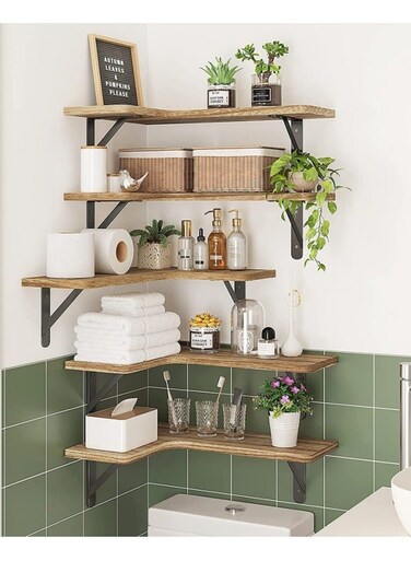 Corner Floating Shelves Wall Mounted Set of 5 Rustic Wood Wall Storage Shelves for Bedroom Bathroom Kitchen