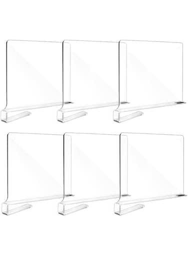 Fixwal 6pcs Clear Acrylic Shelf Dividers for Organization, Closets Shelf and Closet Separator for Bedroom, Kitchen and Office Shelves