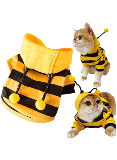 IMDOUBLEDOU Pet Funny Hoodie Ugly Christmas Sweater Cold Weather Warm Coat for Puppy Small Dog Halloween Party Costume Cute Hoodie (Small, Yellow Bee)