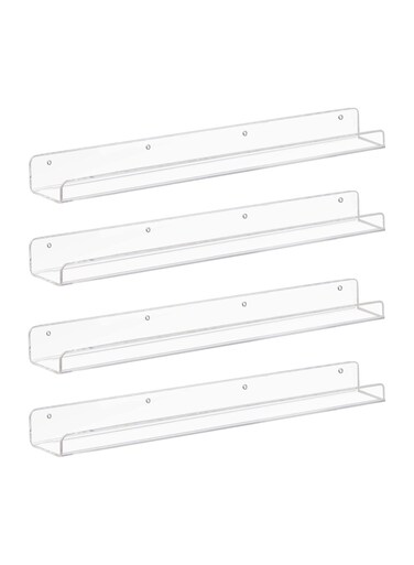 Clear Acrylic Floating Shelves 24 inches, Wall Bookshelf for Kids, Transparent Book Shelf Ledge for Wall, Set of 4