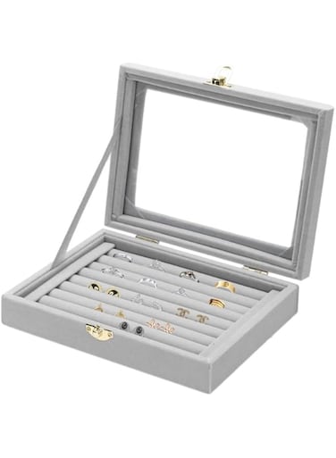 Beauenty Flocking Cloth Jewelry Storage Box, Ring, Earrings, Pendant Jewelry Box, Storage Box, Dustproof Transparency Exquisite Jewelry Box (High grade grey)