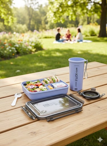 Lunch Box Set 1.2L with 500ml Water Bottle Tumbler&acirc;&euro;&ldquo; Bento Meal Box with 3 Compartments, Spork and Tumbler&acirc;&euro;&ldquo; Freezer Safe, Leakproof and Airtight with Triple Compartment, BPA-Free, Lightweight, Durable and Recyclable Food Container for Adults and Kids &acirc;&euro;&ldquo; Home, Office, School, Daycare, Travel &acirc;&euro;&ldquo; 19x13x5 cm