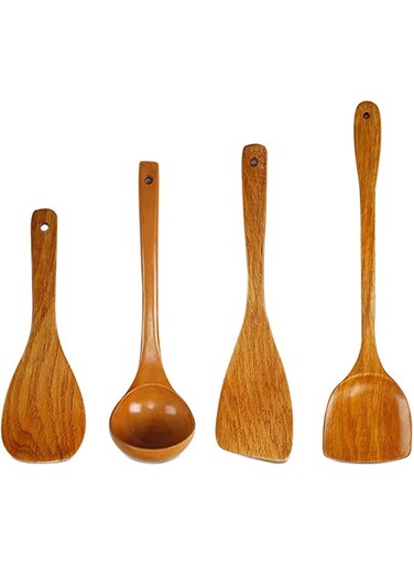 Pcs Wooden Kitchen Utensil Set, Non Stick Safe Cooking Tools, Natural Wood Spoons Spatulas, Eco Friendly Cookware for Home Chef
