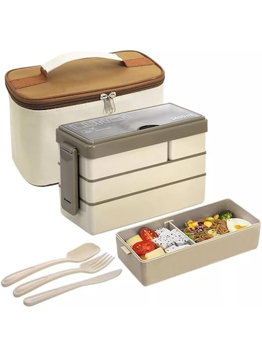 HASTHIP Lunch Box, Bento Box with Compartment, 3-In-1 Meal Prep Container, 1450ML High Capacity Portable Lunch Box, Leak-proof BPA-Free and Food-Safe Materials with Spoon &amp; Fork Microwave Safe