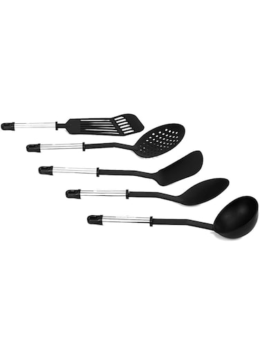 Royalford 5 Pieces Slotted Spatula - Solid Spoon - Pasta Spoon - Masher &amp; Ladle - Silicone Utensil Kitchen Gadgets Set