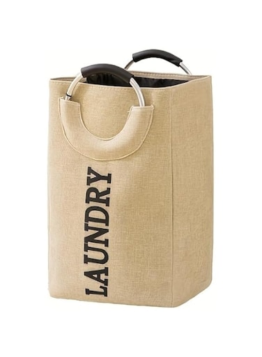 GOGO Laundry Basket Foldable Laundry Basket with Handle Large Capacity Dirty Clothes Basket Storage Bag Waterproof Home Laundry Organizer Hamp 32x25x50Cm Beige