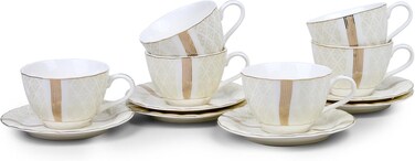 Porcelain Amara Tea Cup &amp; Saucer Set, 220ml (6 Cups, 6 Saucer, White)    Luxurious Tea Cup, Coffee Cup