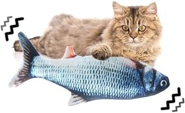 Bestmaple Moving Cat Kicker Fish Toy, Realistic Plush Simulation Electric Doll Fish USB Rechargeable, Funny Interactive Pets Chew Bite Supplies for Cat/Kitty/Kitten Fish Flop Cat Toy Catnip Toys (1)