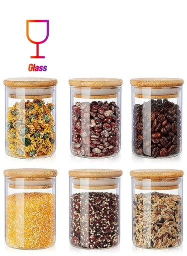Glass Storage Jars with Natural Bamboo Lids,Food Storage Jars Containers 6oz /150 ml&iuml;&frac14;&OElig;Glass Spice Canisters with Airtight Lid for Kitchen Sugar Salt Tea Herbs Coffee Candy and More (Set of 6)