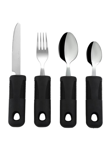 Extra Wide Handles Easy Grip Cutlery Set Chunky Handles Comfort Grips Disability Ideal Dining aid for Elderly Disabled Arthritis Parkinsons Disease Tremors Sufferers 4PCS Black