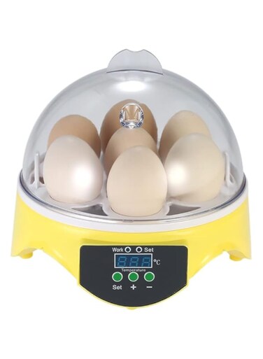 MARGOUN Egg Incubator 7 Eggs Mini Digital Hatcher Transparent Eggs Hatching Machine Automatic Temperature Control for Chicken Duck Bird Eggs AC220V (Yellow)