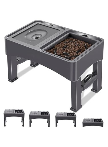 SPNOR 2-in-1 Elevated Dog Bowls Slow Feeder, 4 Height Adjustable Raised Dog Bowl Stand No Spill Dog Water Bowl Dispenser, Anti-Slip Dog Food and Water Bowl for Small Medium Dogs
