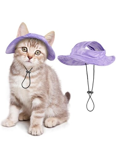 SETSBO Cat/Dog Hat for Cats Only with Adjustable String Pet Hat Small Pet for Small and Medium Cats Birthday Party Costume Decoration (Medium, Purple)