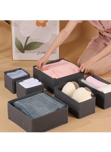 Set of 6 Drawer Organiser Divider Foldable Storage Bins for Socks Tie Shirts Collapsible Drawer for Home wardrobe Closet Organizers, Gray