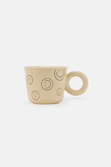 Mucho Stoneware Graphic Print Cup 330 ml, Cream