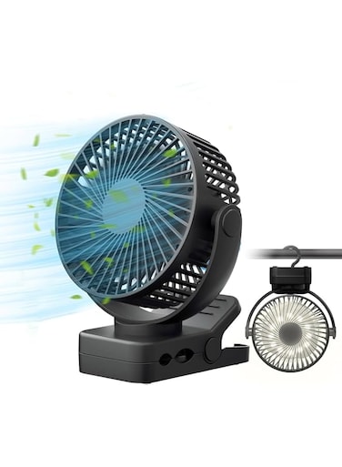 Ybaier Rechargeable Clip on Fan, Portable Fan with Remote Control &amp; Timer &amp; LED Lights, 60hrs 12000mAh USB Rechargeable Battery Fan, Quiet Desk Fan for Baby Stroller, Desk, Travel