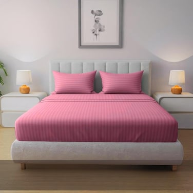 MUSA Striped 3 Piece Fitted Sheet Set California King Size - Pink
