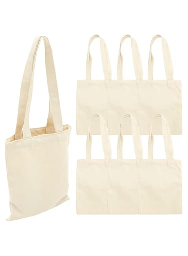 6 Pack 15.7"x15.7" Reusable Cotton Canvas Tote Bag Designer Grocery Shopping Bags Convenient for Everyday Shopping Perfect for Crafting Decorating beige, L