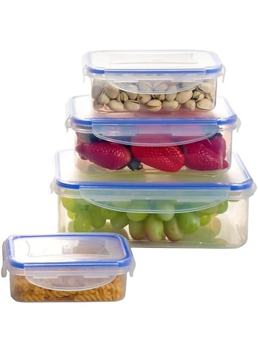 Home Smart Rectangle Plastic Container Set of 4 PCs Food Container With Airtight Lid to Safely Store Food Good for Outdoor and Indoor Dining Activity (Rectangular 4PC Set)