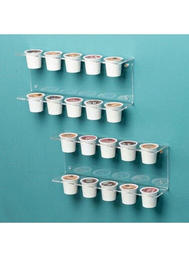 2 Tier Premium Clear Acrylic Coffee Pod Holder Wall Display Shelf, Set Of 2 - Holds 20 Capsules