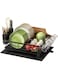 Dish Drainer Rack, Stainless Steel Dish Rack, Draining Board Rack with Swivel Drainage Spout, Dish Drying Rack with Utensil Holder, Cup Holder and Drying Mat, Black