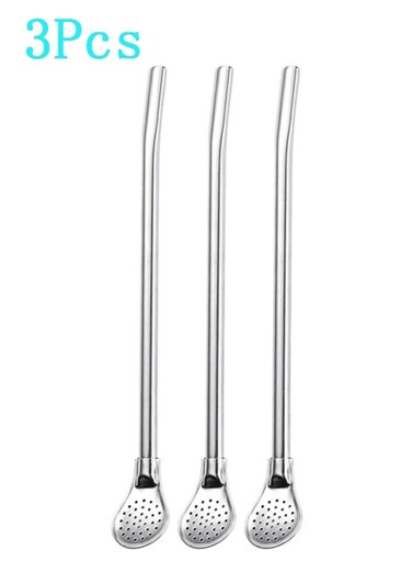 3Pcs Reusable Stainless Steel Straw Spoon Set - Eco-Friendly Drinkware Accessories for Home, Travel &amp; Parties