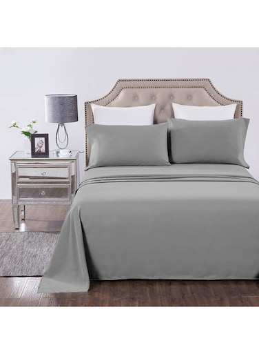 4 Pieces Soft Breathable California King Sheet Set - Includes 1 Fitted Sheet (183cm x 213cm) with 40cm Deep Pocket, 1 Flat Sheet (274cm x 260cm) and 2 Pillowcases (50cm x 100cm), Fade and Stain Resistant, Grey